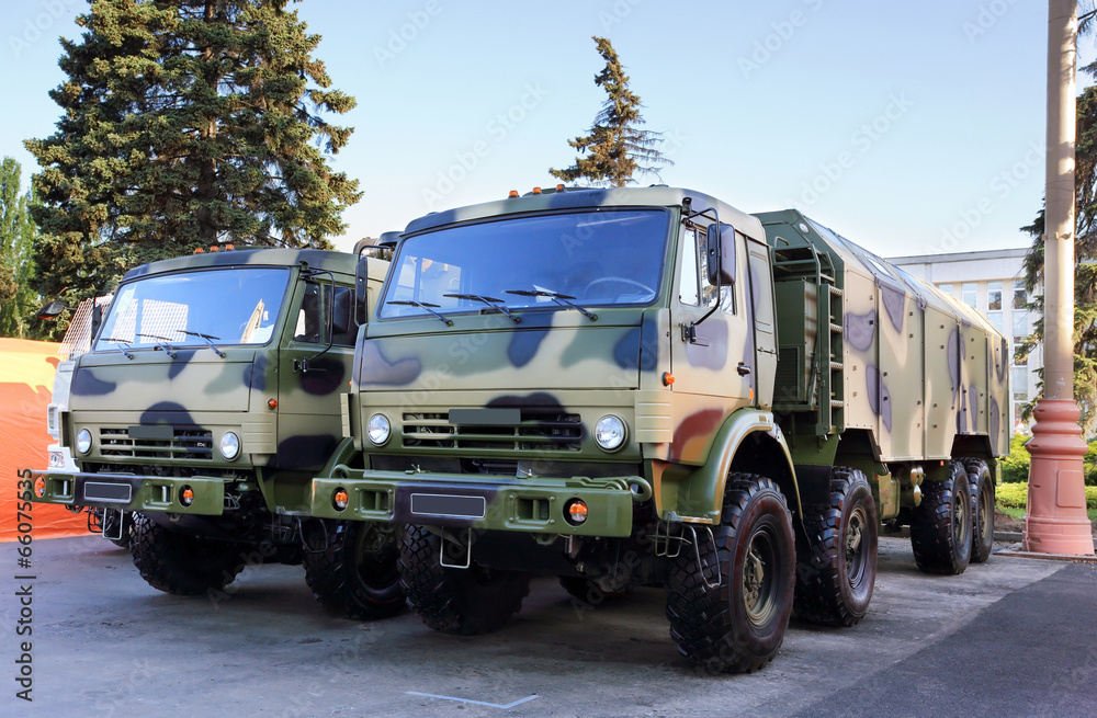 Two military vehicles