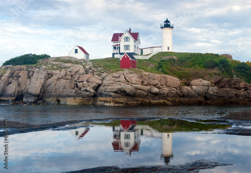 York, Maine - Nubble Light House reflecting in puddle