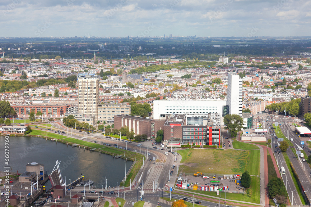 View of Rotterdam from height of bird's flight, Holland