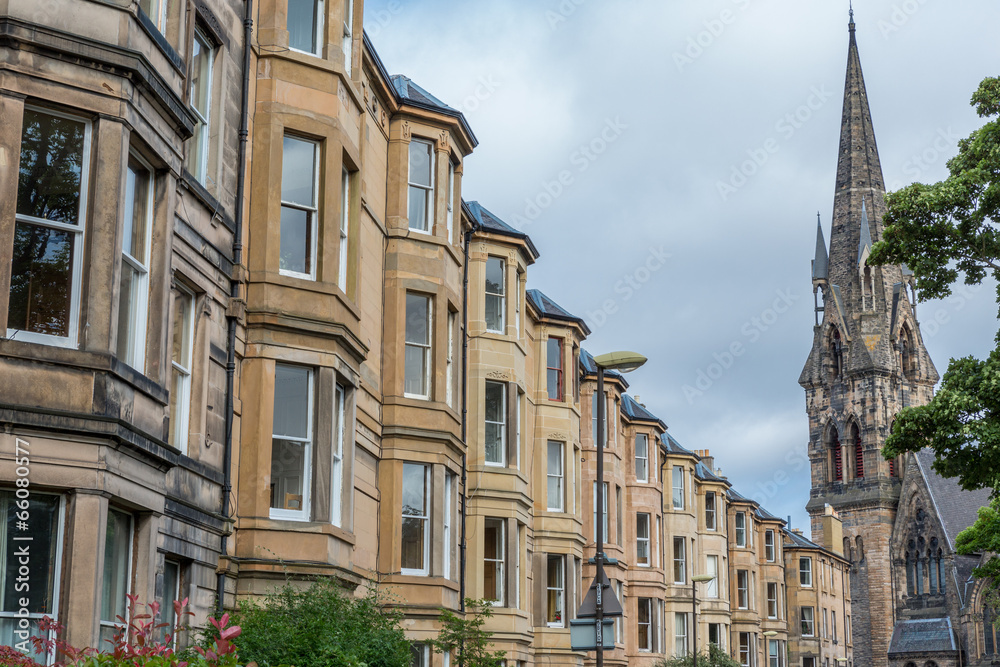 Side view of vintage facades in Edinburgh
