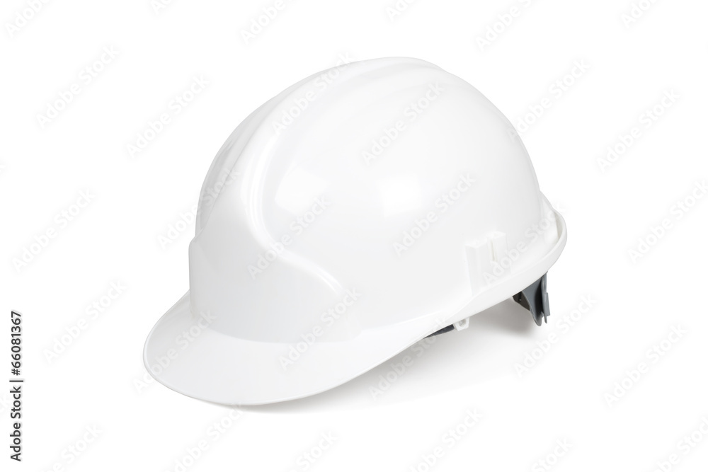White hard hat isolated on white with clipping path. - obrazy, fototapety, plakaty 