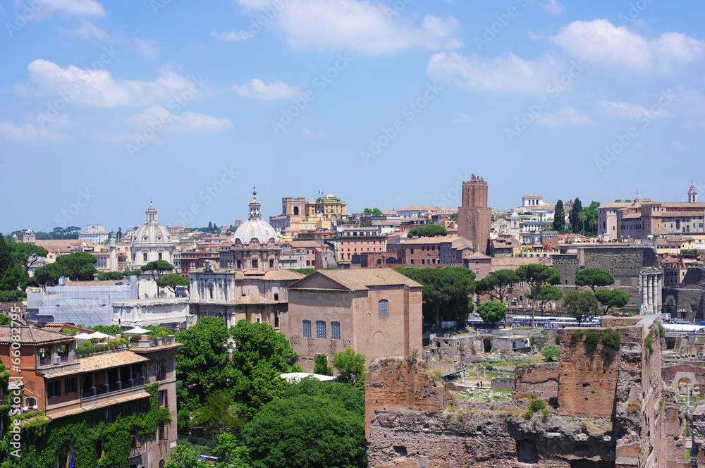 Rome historic center city and ancient ruins, Italy