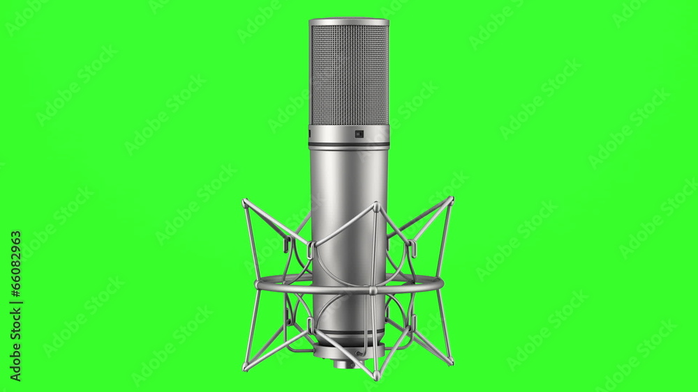 studio microphone loop rotate on green chromakey background studio microphone loop rotate on green chromakey background