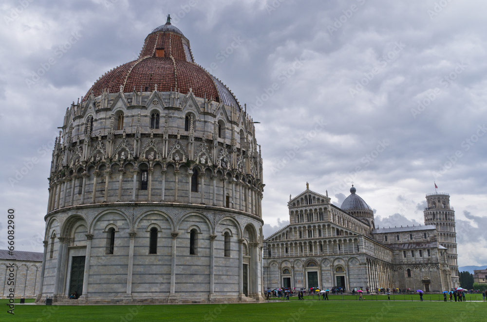 Cathedral with a leaning bell tower in Pisa, Tuscany