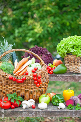 Fresh organic vegetables in the wicker basket