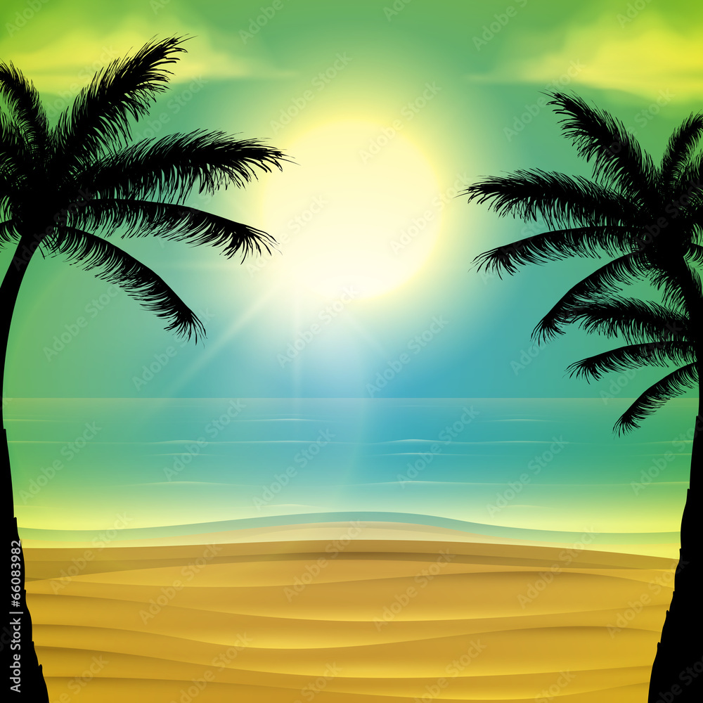 Vector summer beach with palm trees