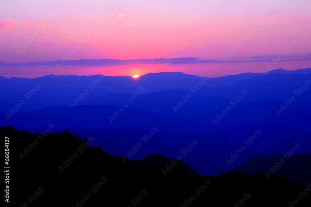 Sunset Background on Mountain Range