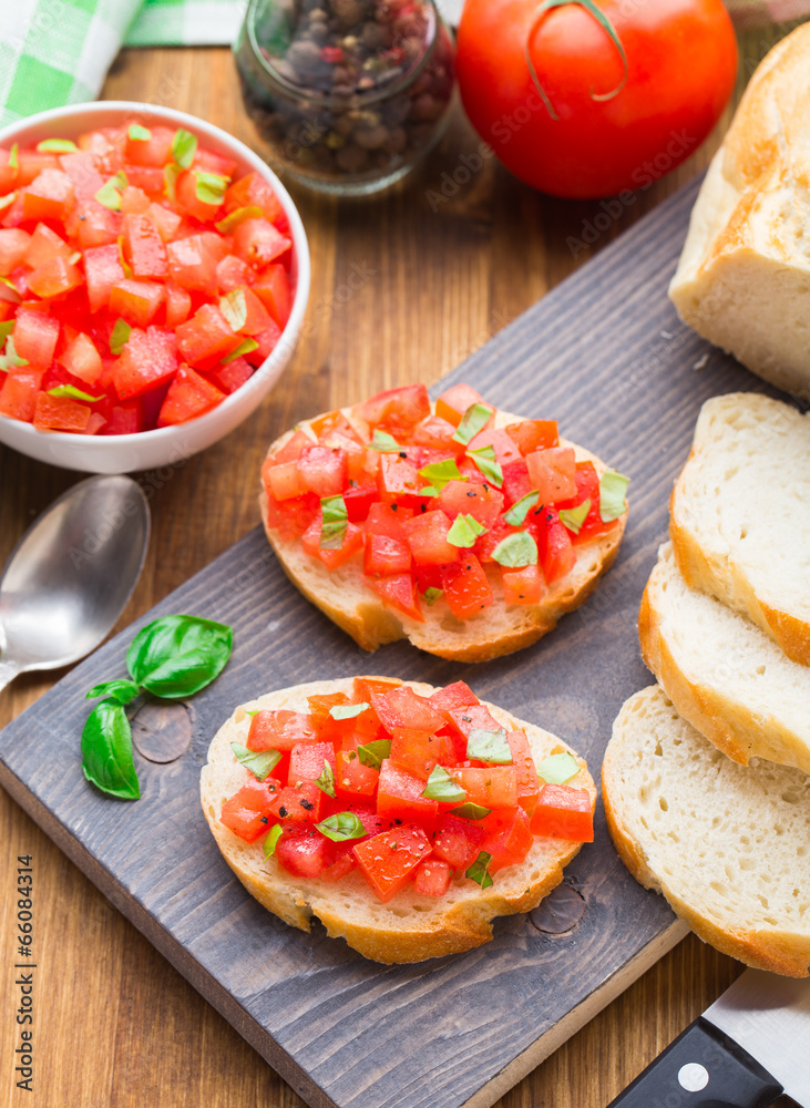 Italian bruschetta with tomatoes and basil Italian bruschetta with tomatoes and basil