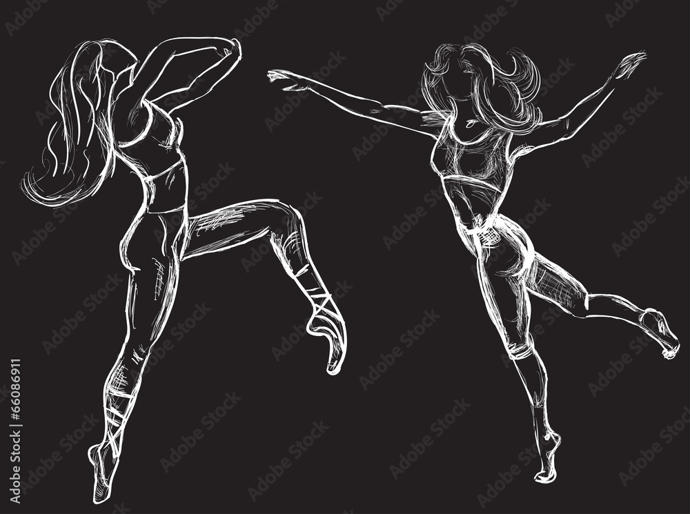 two dancing woman sketches on black two dancing woman sketches on black
