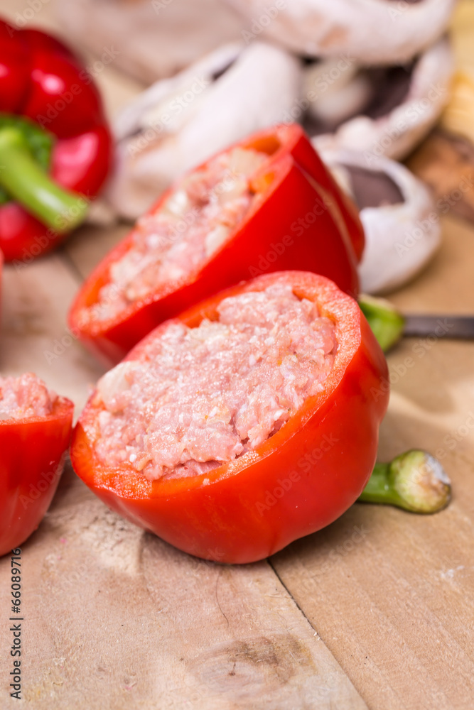 Stuffed red pepper with meat mushrooms and onion Stuffed red pepper with meat mushrooms and onion