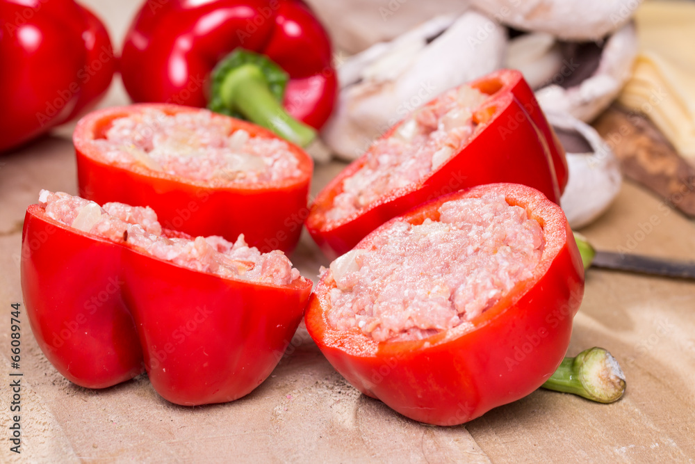 Stuffed red pepper with meat mushrooms and onion Stuffed red pepper with meat mushrooms and onion