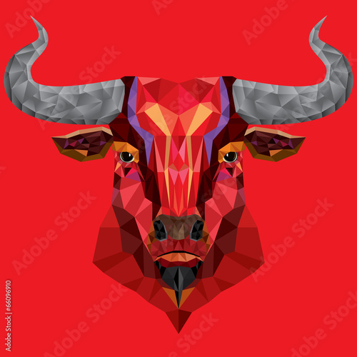 Red bull head with geometric pattern- Vector illustration