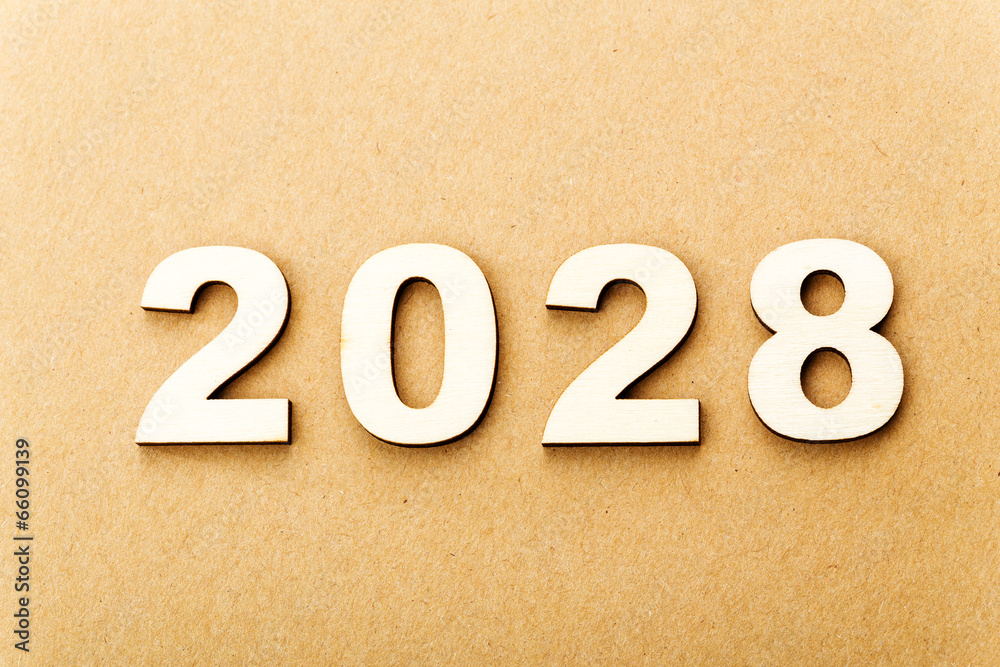 Wooden text for year 2028