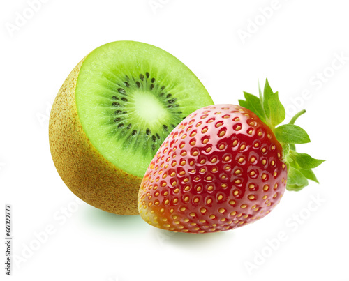 Kiwi and strawberry isolated on white background