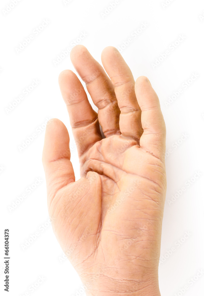 Close up Fake Silicone Hand up on white background Close up Fake Silicone Hand up on white background