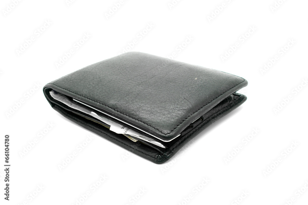 Black leather wallet on white background Black leather wallet on white background