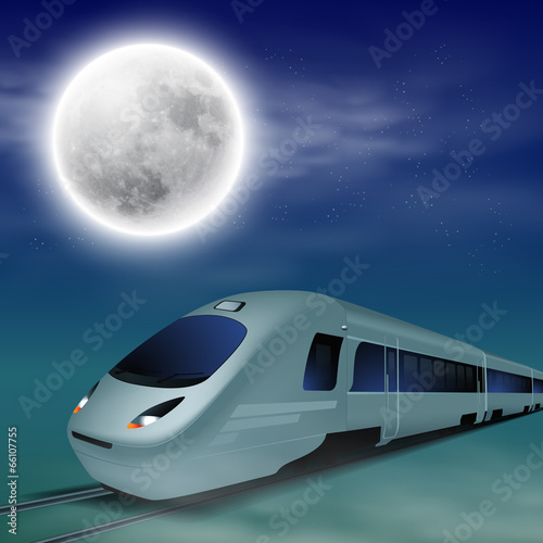 Wallpaper Mural High-speed train at night with full moon. Torontodigital.ca