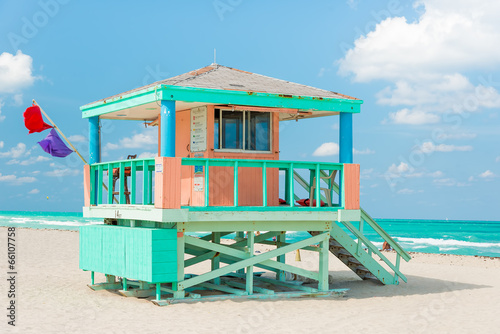 Colorful lifeguard tower in Miami Beach
