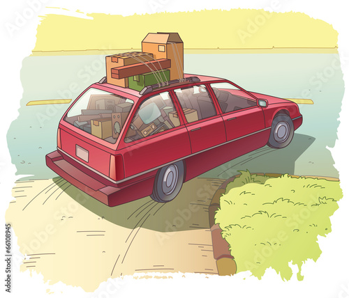 Fényképezés Red Station Wagon with a Cargo