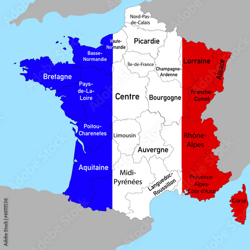 Landkarte von Frankreich mit Provinzen