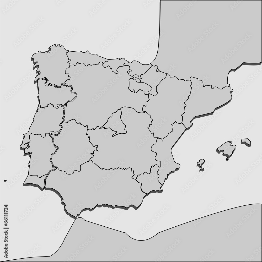 Landkarte iberische Halbinsel - Spanien und Portugal