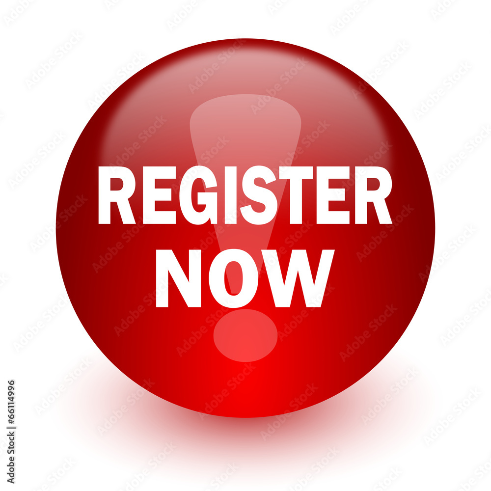 register now red computer icon on white background register now red computer icon on white background