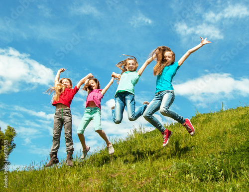 Happy active children jumping