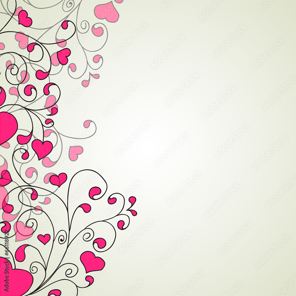 Hearts and swirls on on a light background