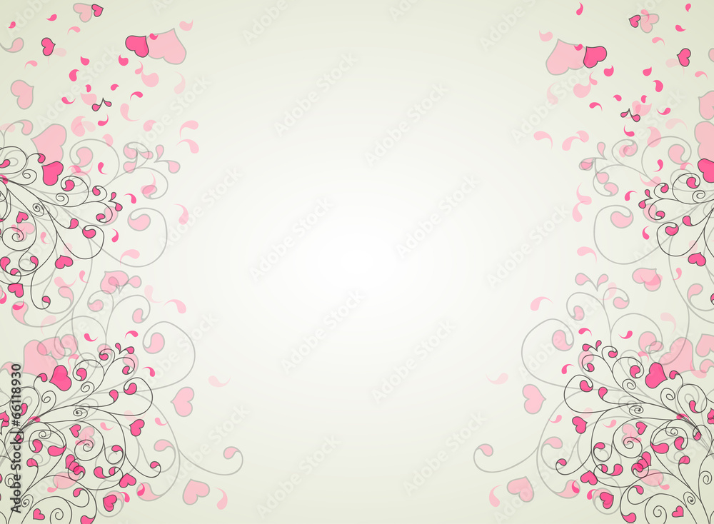 Hearts and swirls on on a light background. seamless background