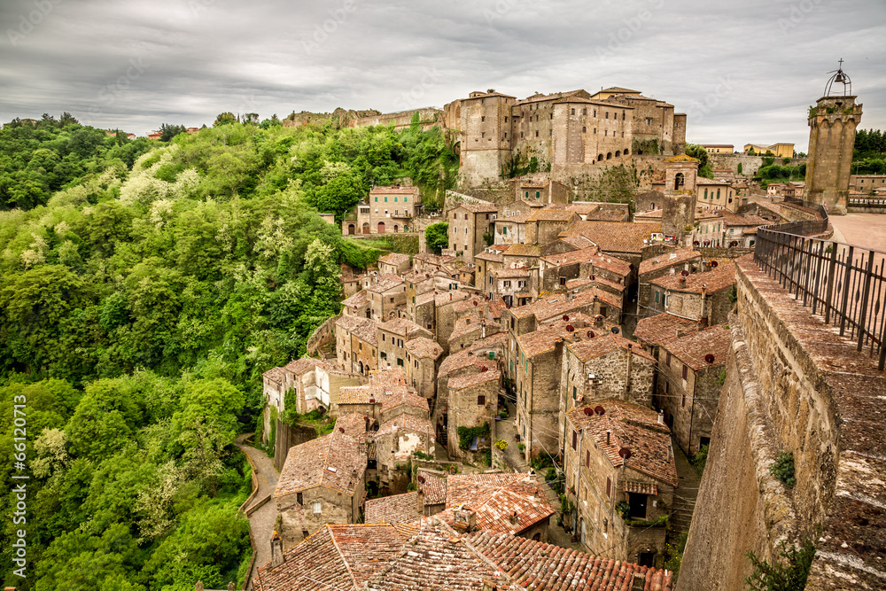 View of the city Sorano, Italy