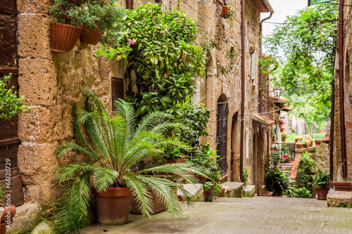 Fototapeta Naklejka Na Ścianę i Meble -  Tuscan Street in the city full of flowery porches