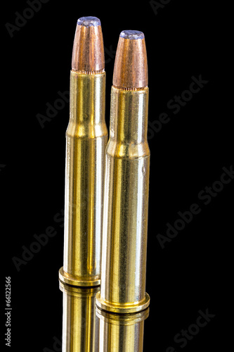 Brass and copper bullets standing up