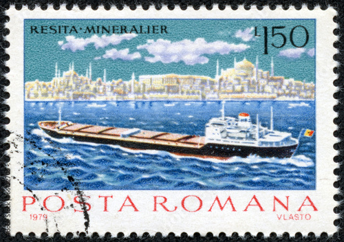 stamp commemorating sea cargo ships