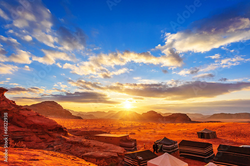 The Valley of the Moon in Wadi Rum, Jordan at sunset photo