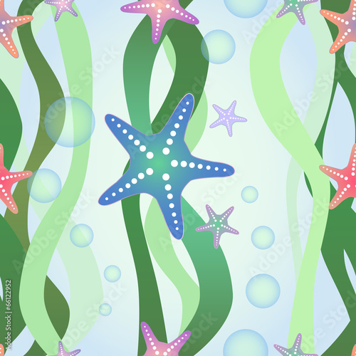 Vector seamless pattern with starfish and algae