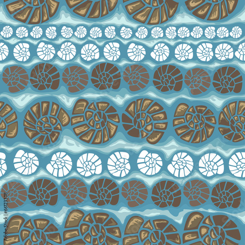 Vector seamless pattern with shells on a blue background