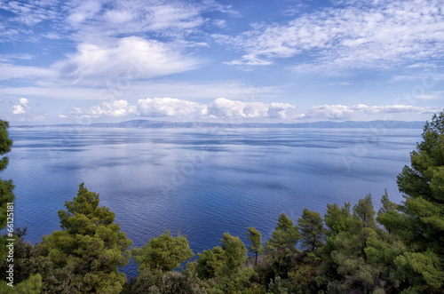 Amazing view from a hill to the sea, in Chalkidiki, Greece