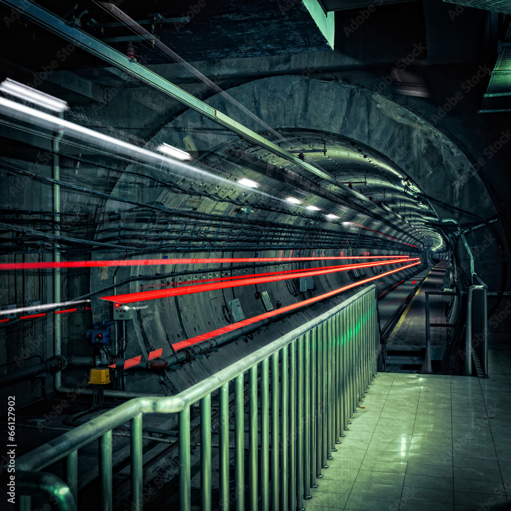 Fototapeta premium train fast moving at subway station