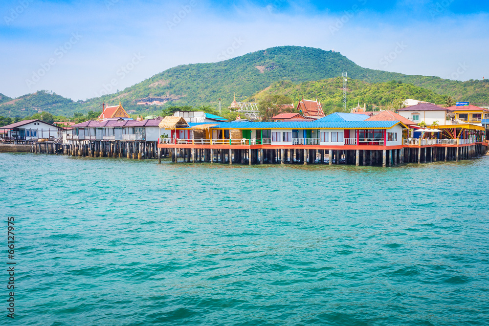 The sea and village at Ko Lan island in Thailand The sea and village at Ko Lan island in Thailand