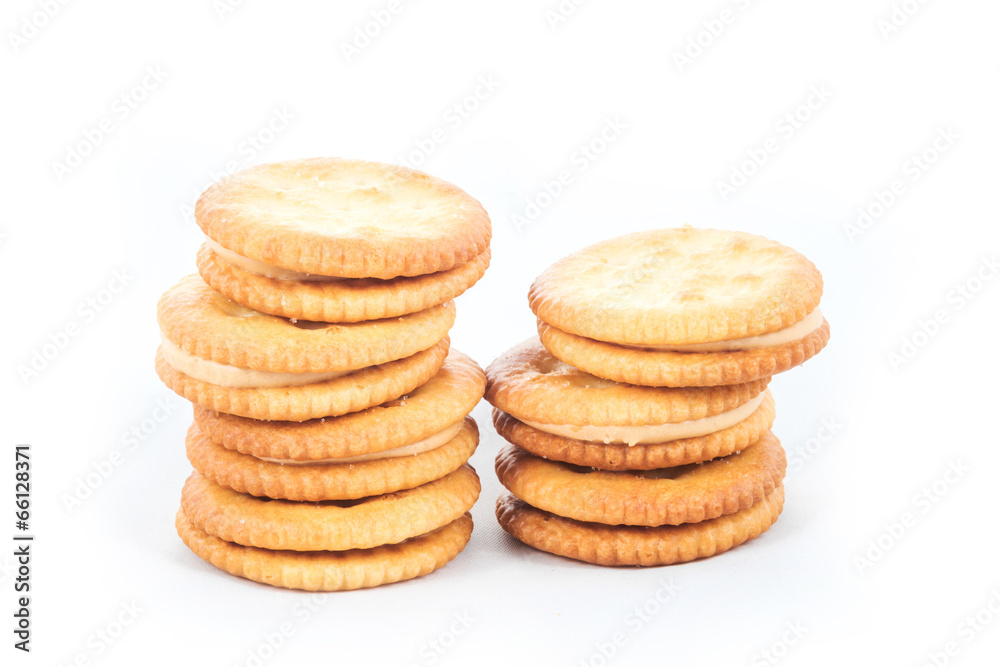 Peanut butter cream and biscuit in white background Peanut butter cream and biscuit in white background