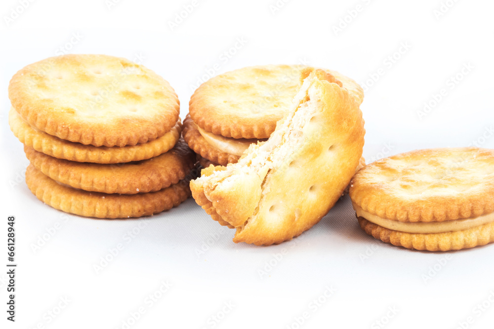 Peanut butter cream and biscuit in white background Peanut butter cream and biscuit in white background