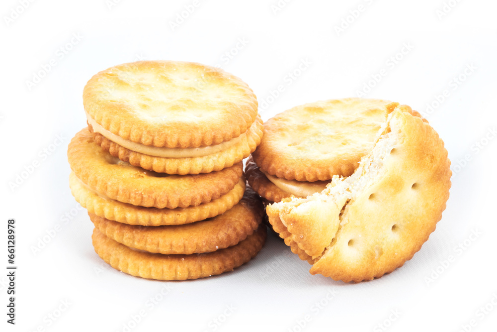 Peanut butter cream and biscuit in white background Peanut butter cream and biscuit in white background