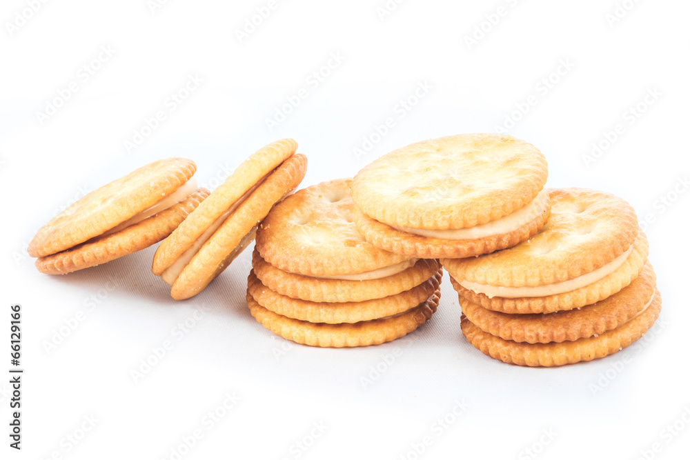 Peanut butter cream and biscuit in white background Peanut butter cream and biscuit in white background