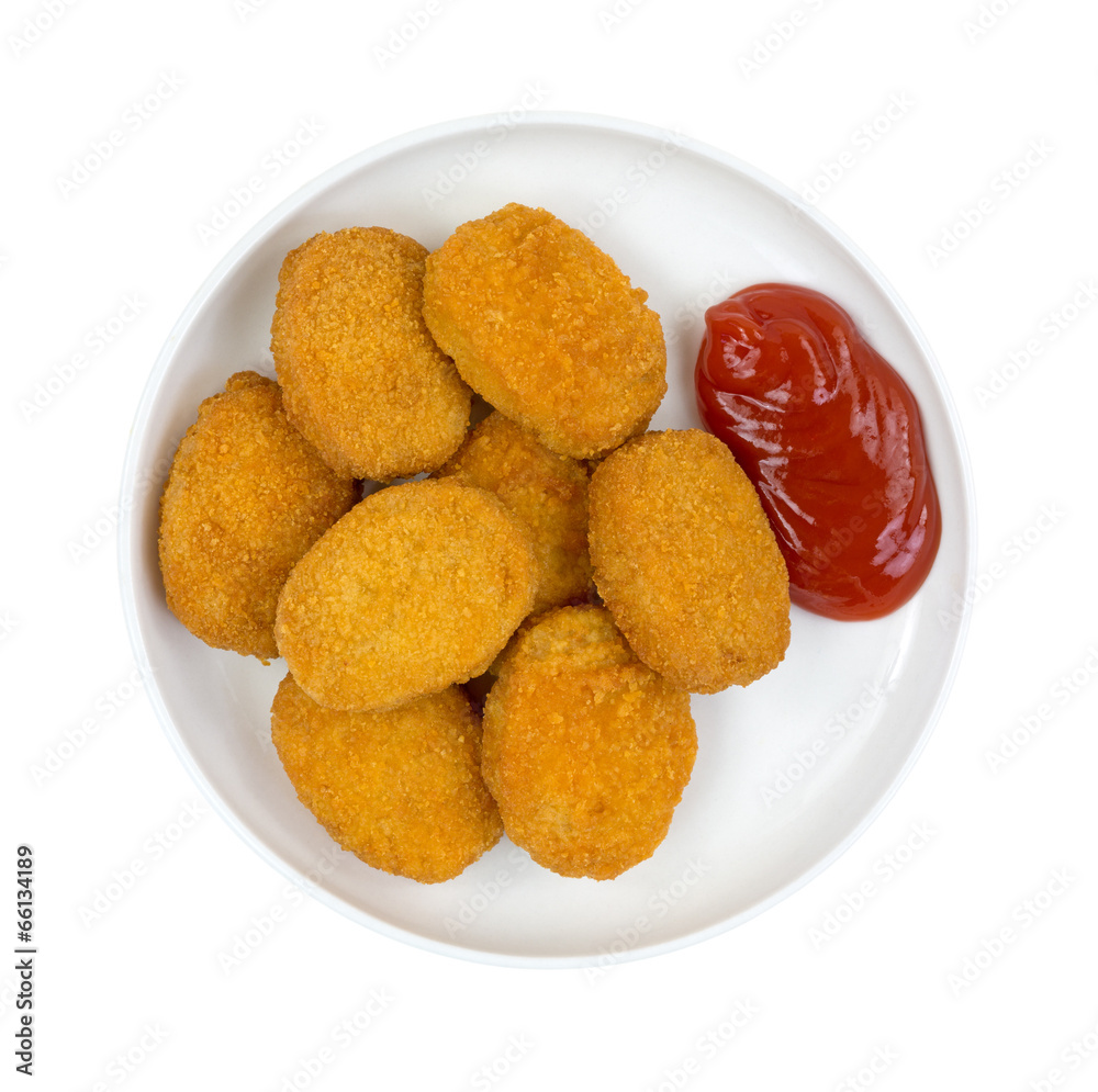 Serving of chicken nuggets with ketchup