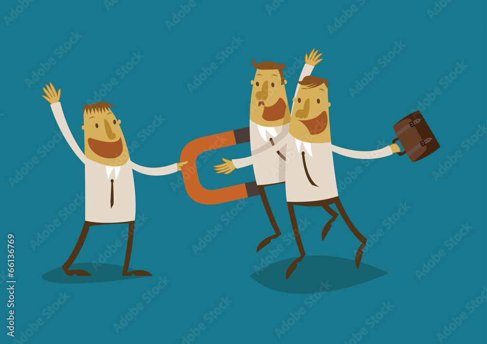 Businessman use a magnet pull people Businessman use a magnet pull people