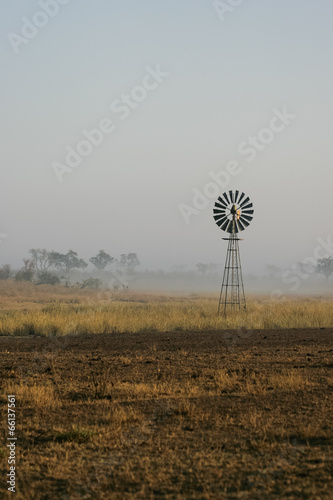 Old windmill with mist in the Kruger National Park