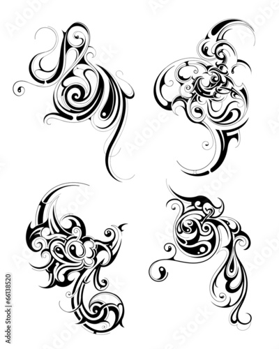 Set of graphic design elements in tribal art style