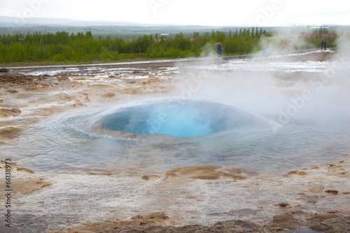 Bubble appear before the eruption of the geyser Strokkur