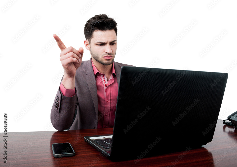 Business man with attitude pointing with his finger in the air. Business man with attitude pointing with his finger in the air.
