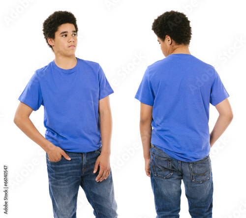 Young black male with blank blue shirt
